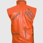 mens Orange Leather Vest back