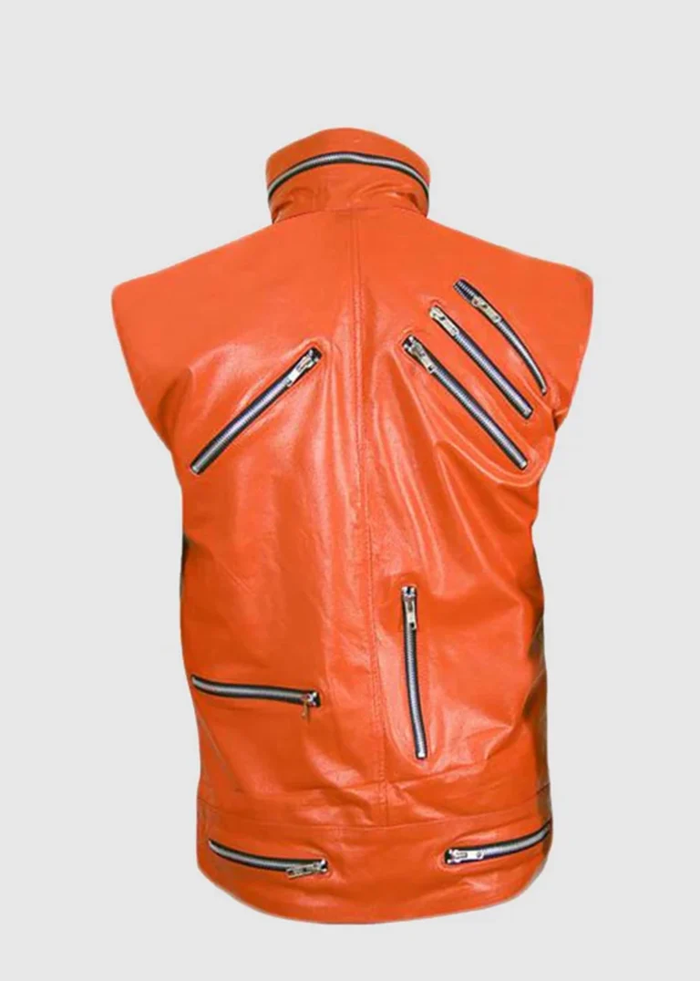 mens Orange Leather Vest back