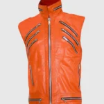 mens Orange Leather Vest front