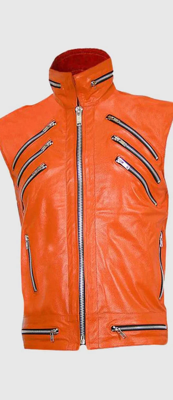 mens Orange Leather Vest front