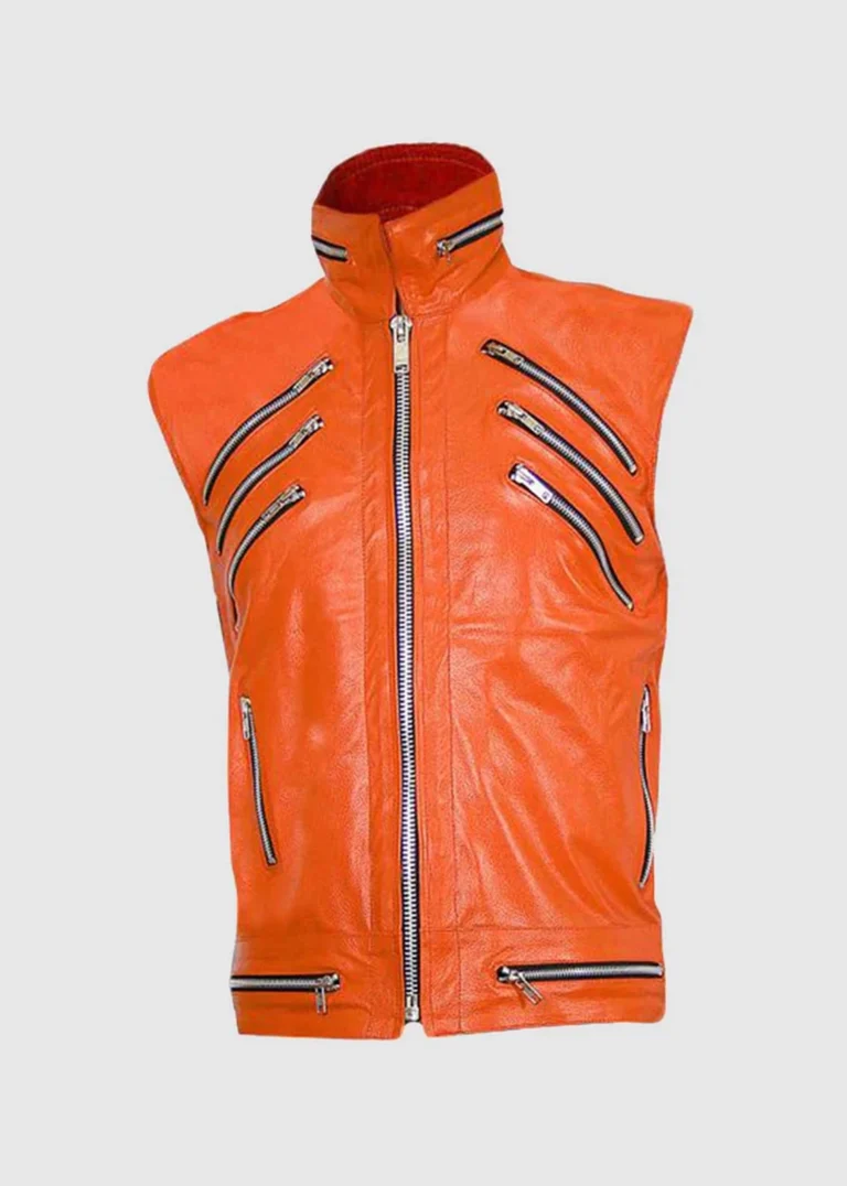 mens Orange Leather Vest front