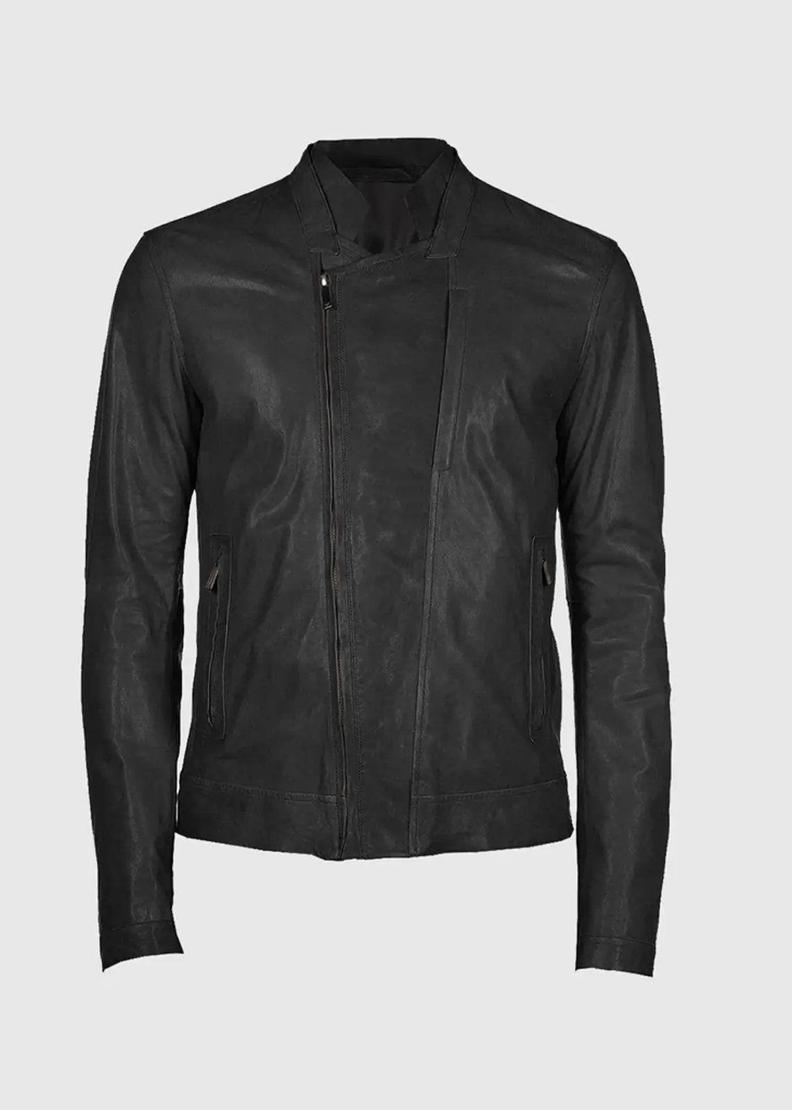 Men’s Black Asymmetrical Leather Biker Jacket