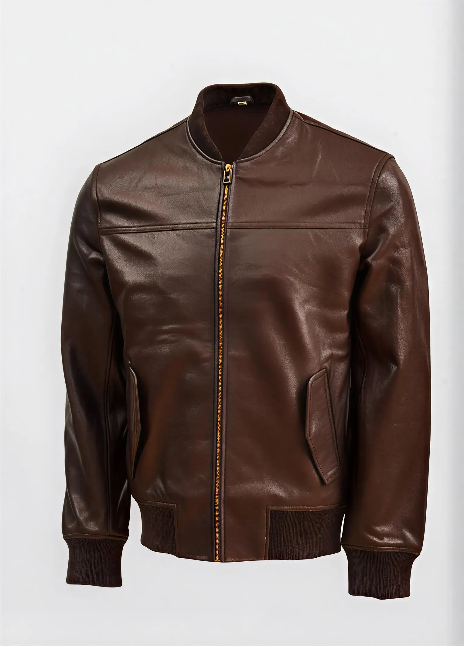 Men’s Classic Brown Leather Bomber Jacket
