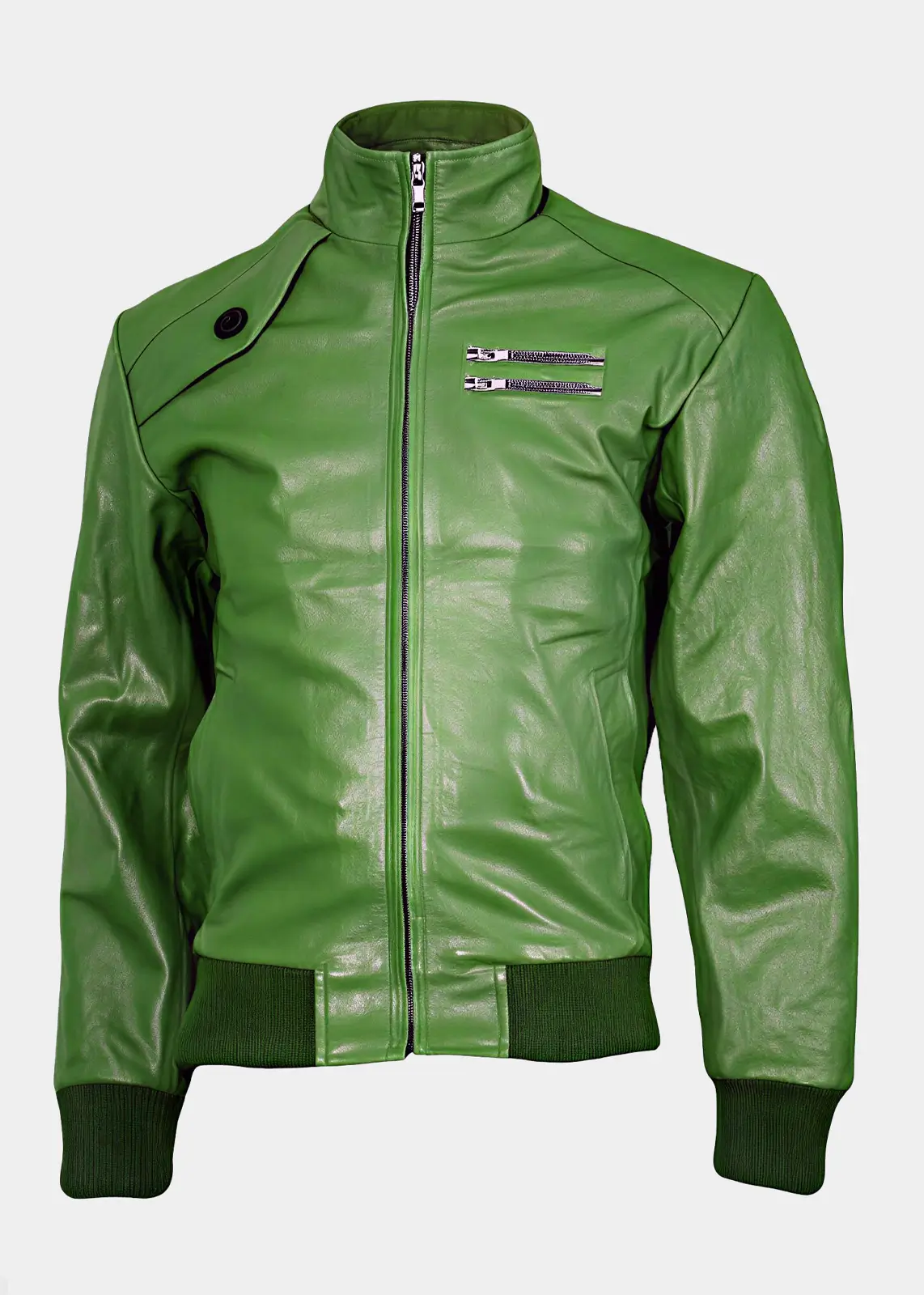 Men’s Green Leather Bomber Jacket | Zed Jackets