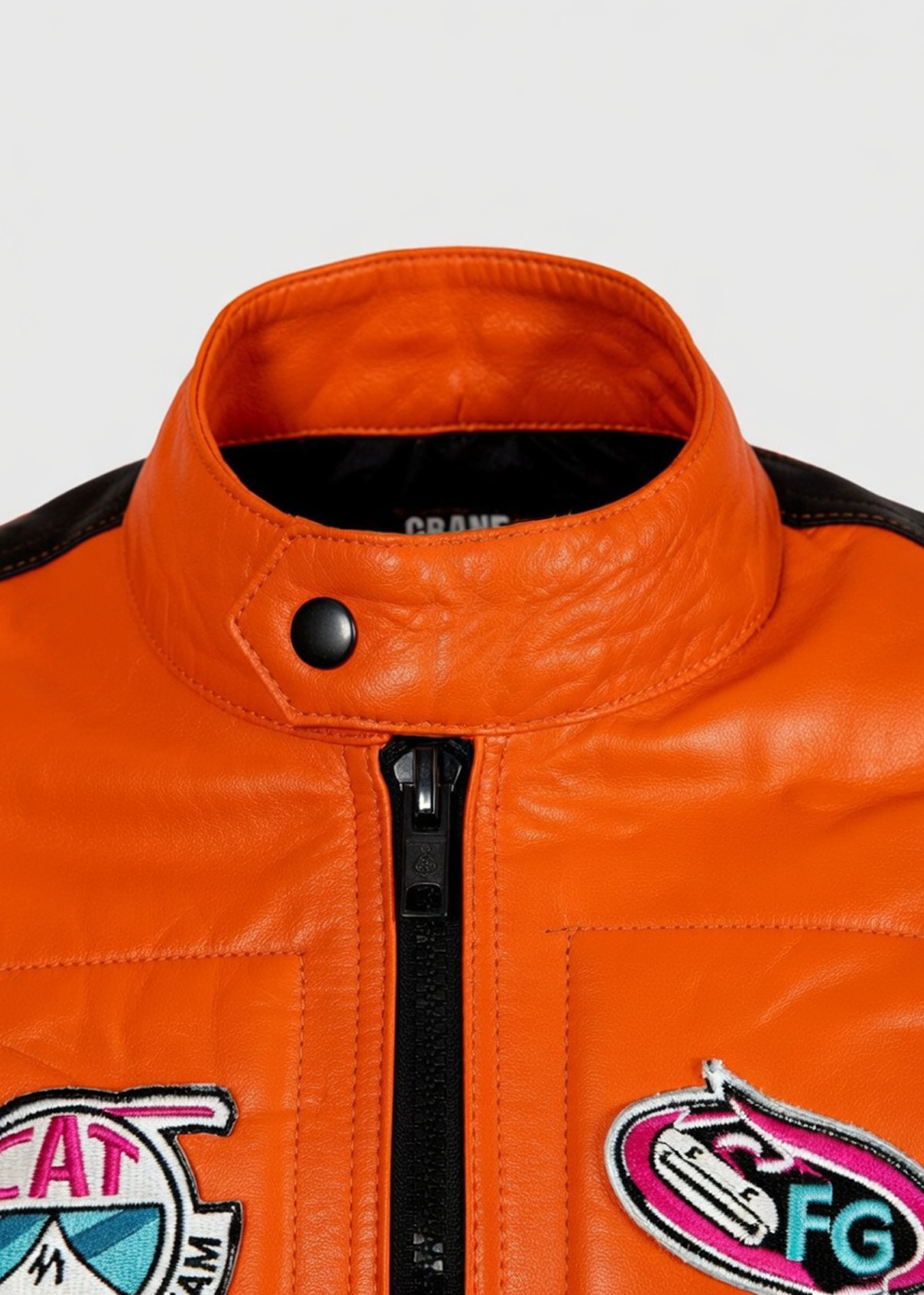 Men’s Orange Leather Motorcycle Jacket