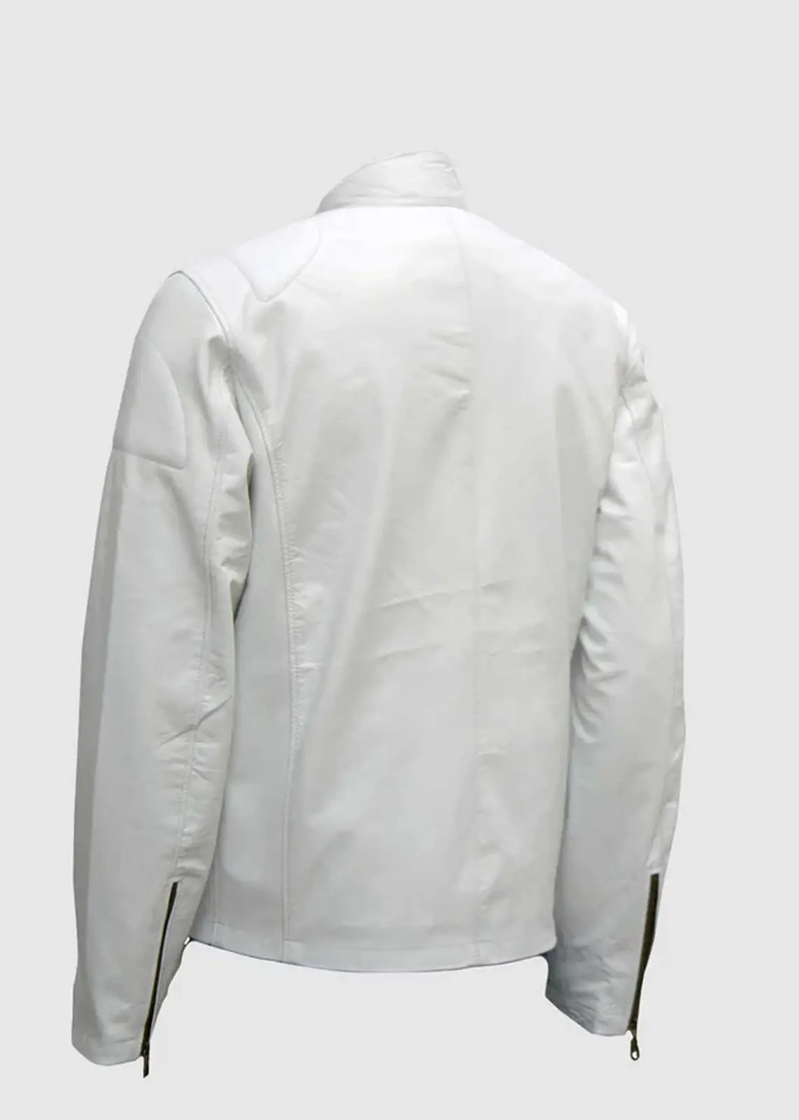 White Leather Biker Jacket For Men