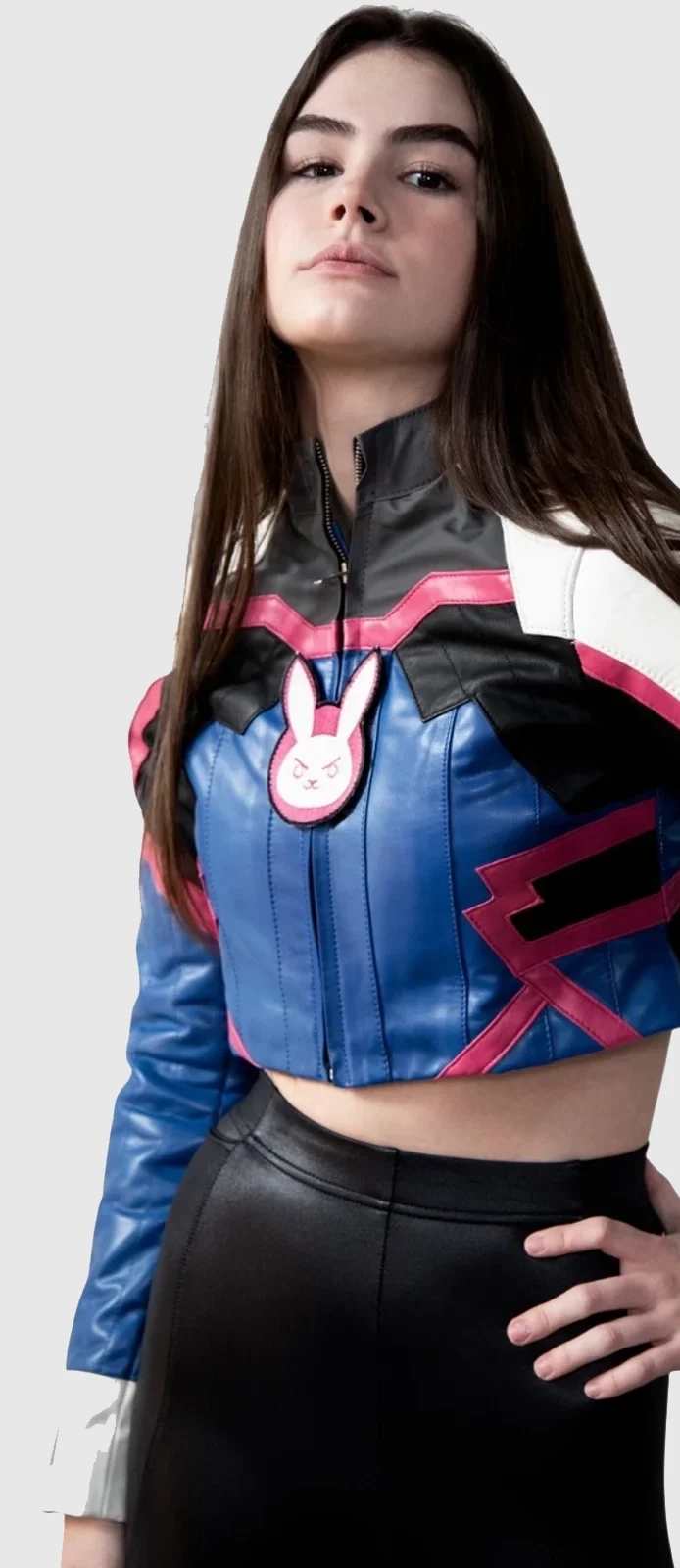 overwatch dva cropped crop top leather jacket front