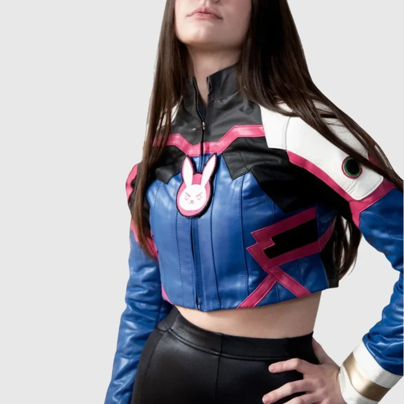 overwatch dva cropped crop top leather jacket front