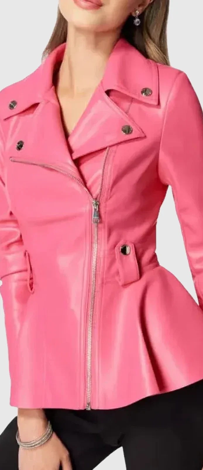 pink leather jacket front full