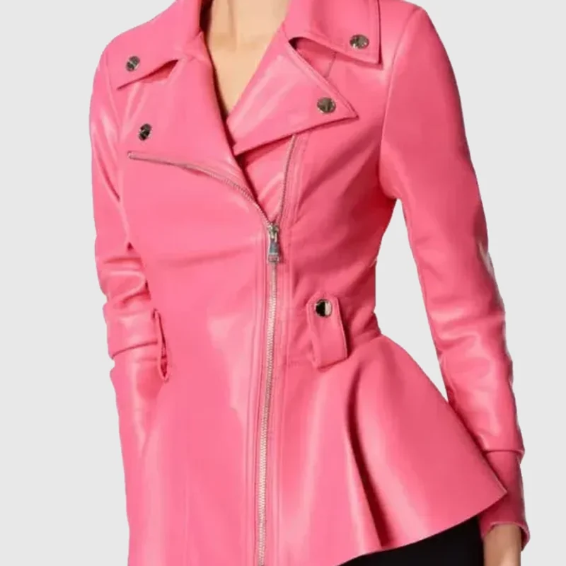 pink leather jacket front full