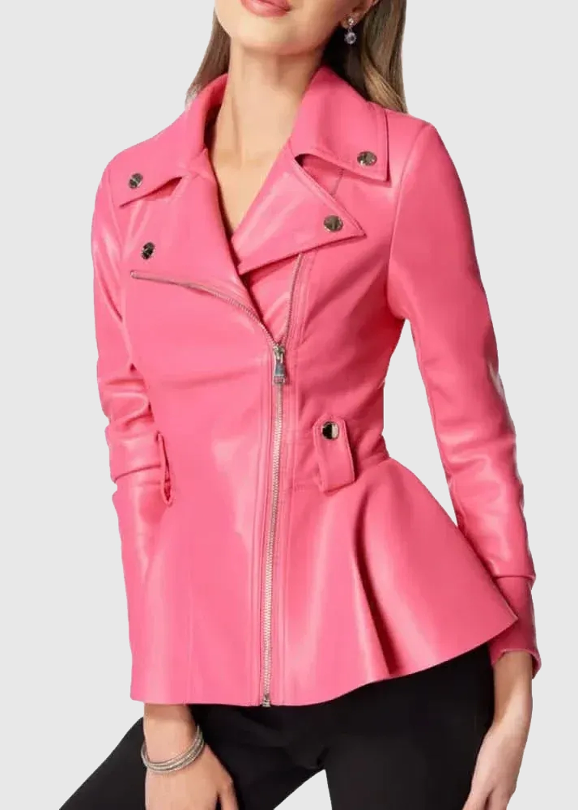 Women’s Pink Peplum Leather Jacket