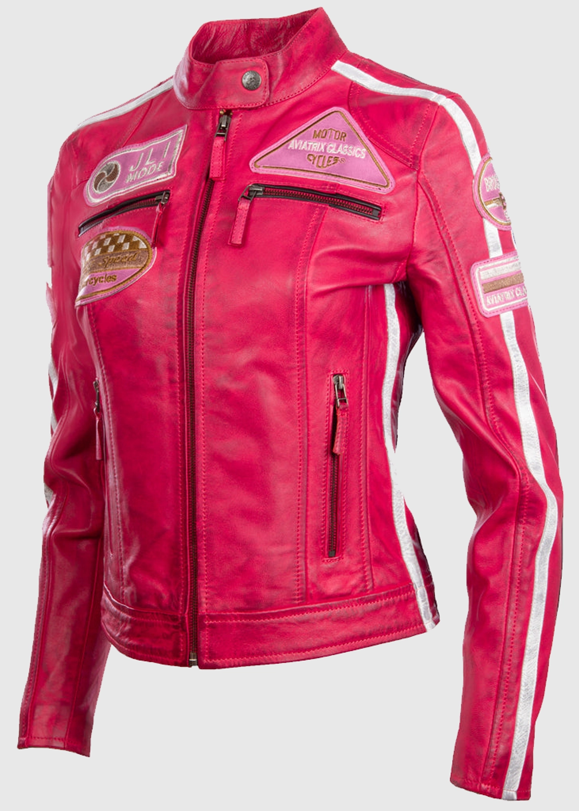 Women’s Pink Leather Motorcycle Jacket