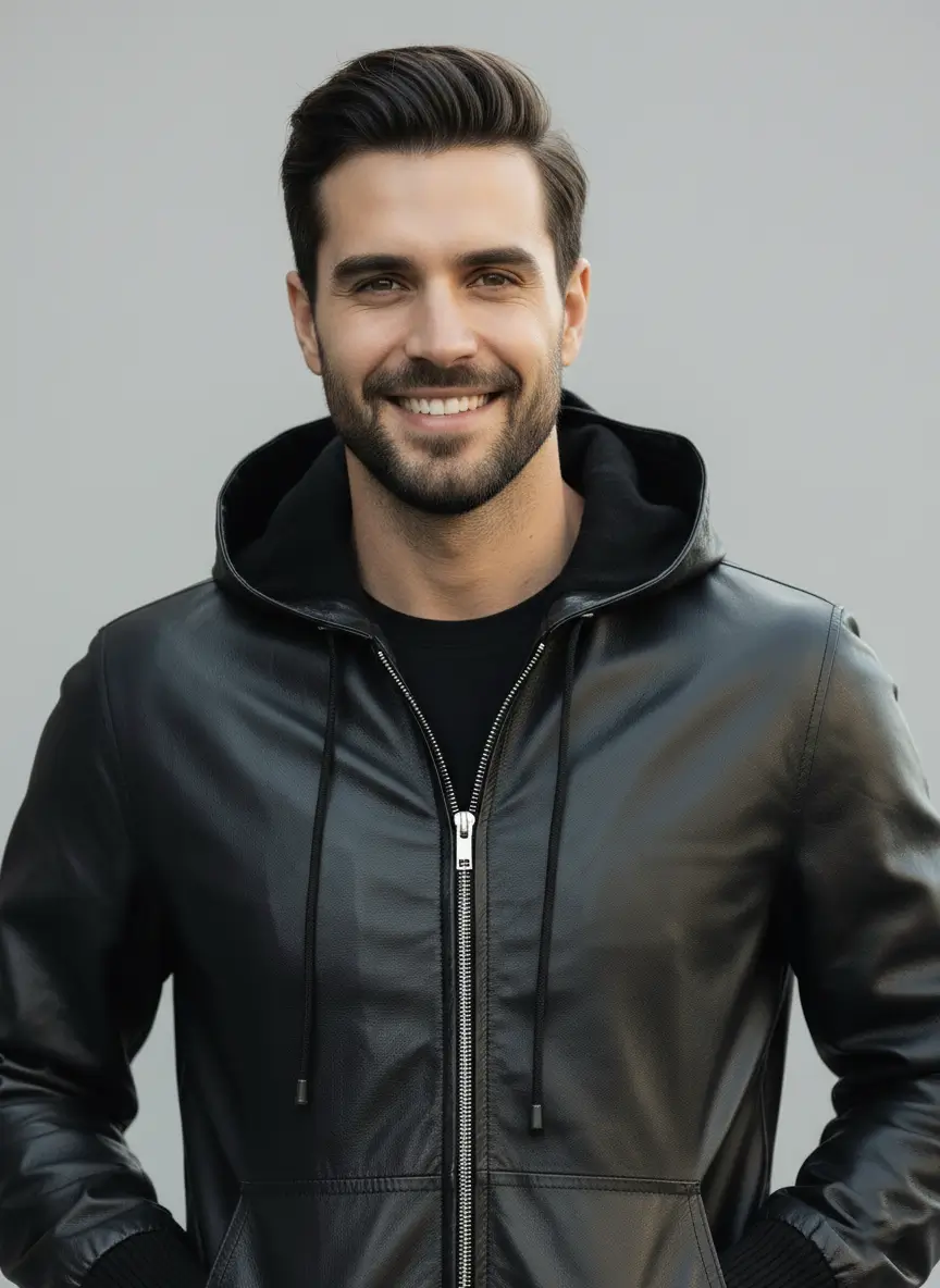 Men’s Premium Black Leather Hoodie