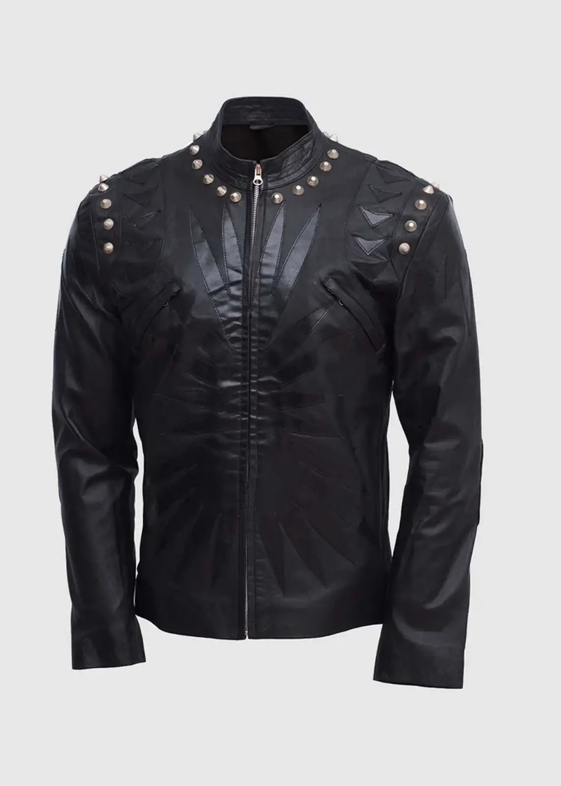 Quilted Black Studded Leather Jacket