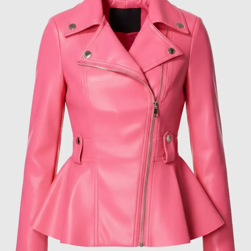 womens-pink-peplum-leather-jacket