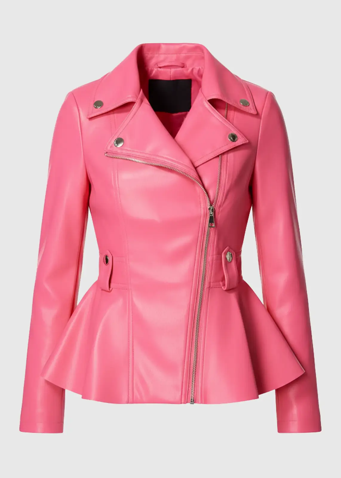 Women’s Pink Peplum Leather Jacket