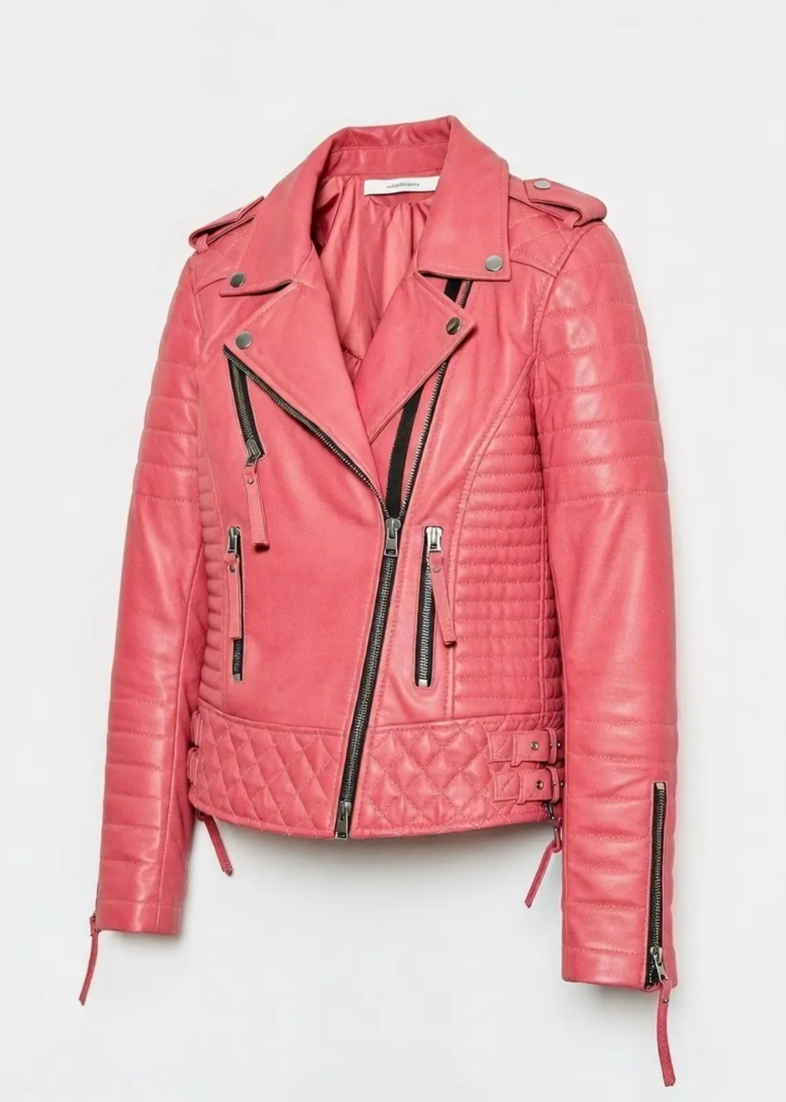 Women’s Pink Quilted Biker Leather Jacket