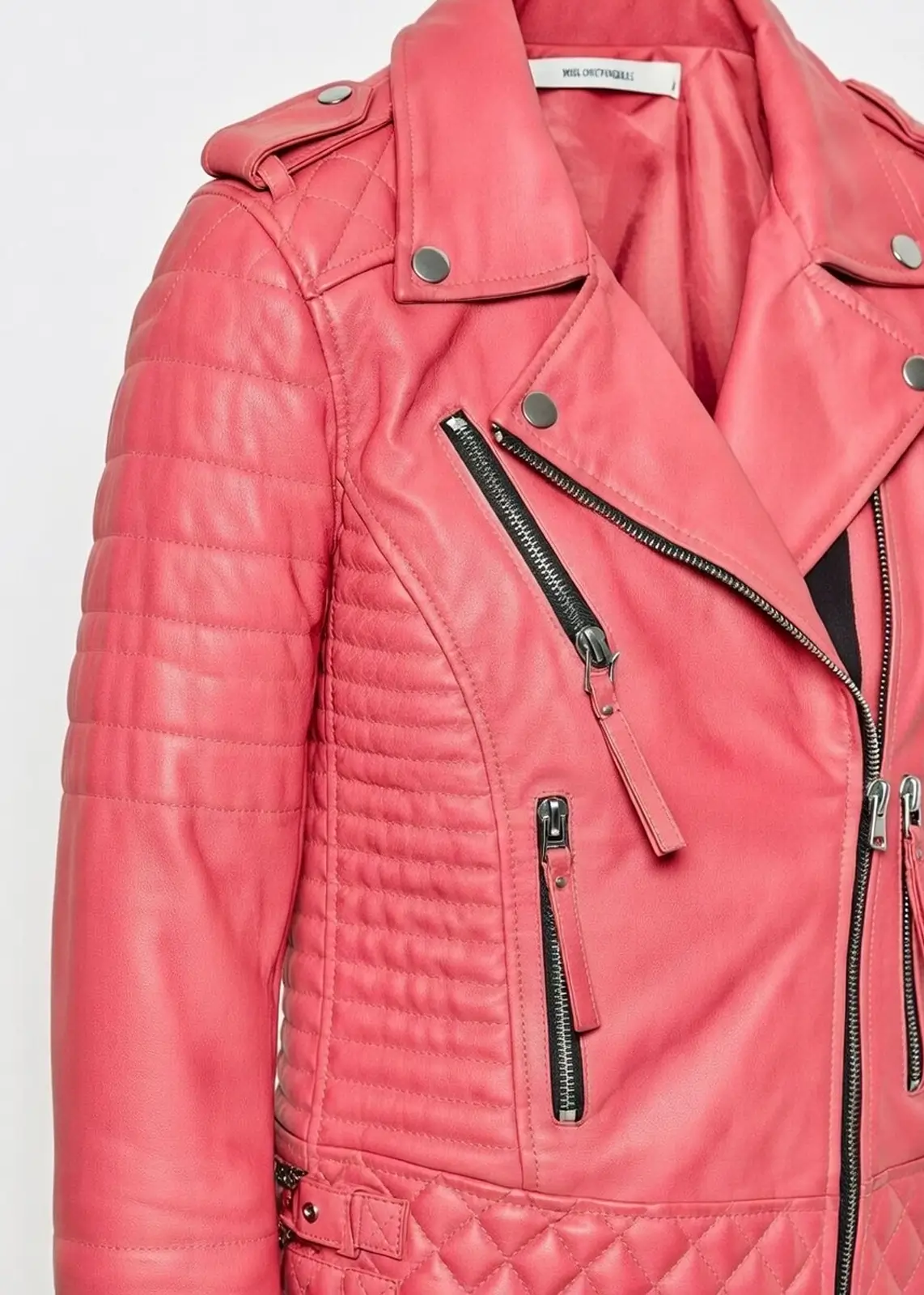 Women’s Pink Quilted Biker Leather Jacket