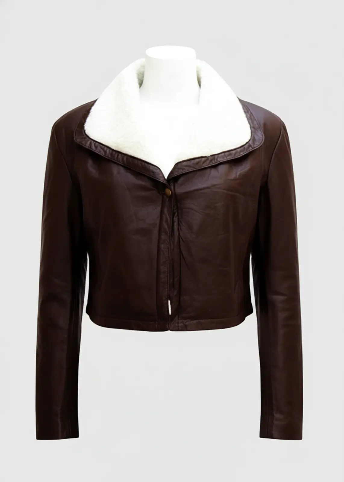 Women’s Shearling Fur Collar Brown Leather Jacket