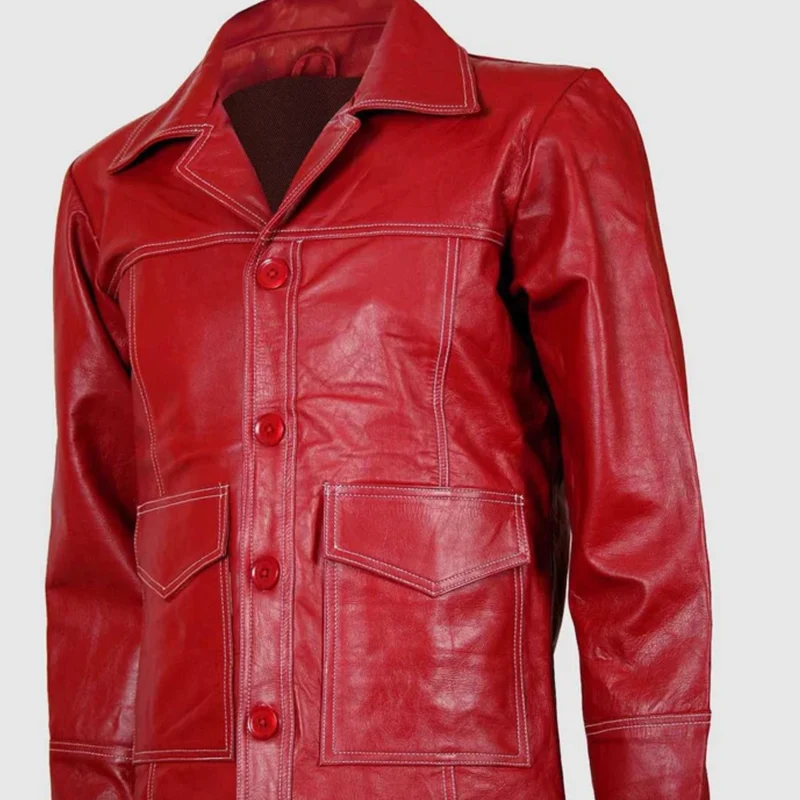 Cherry Red Leather Jacket front