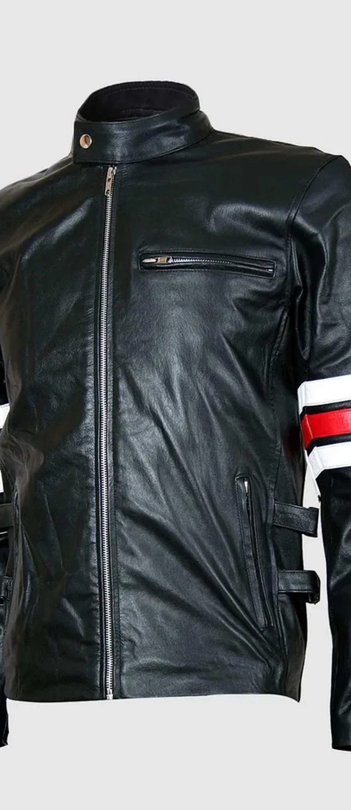 Men's Classic Black Leather racing Jacket frony