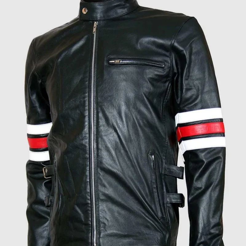 Men's Classic Black Leather racing Jacket frony