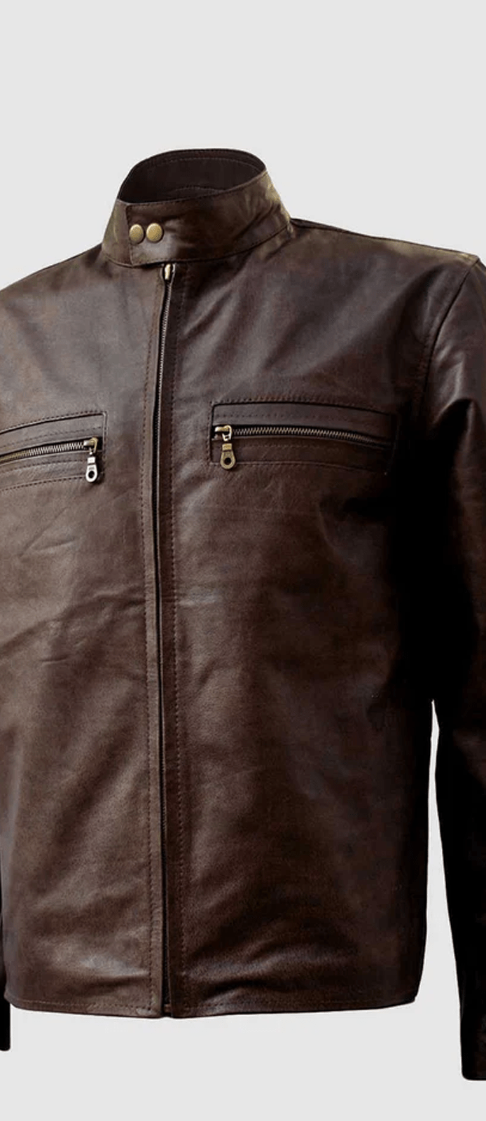 Mens Dark Brown Leather Bomber Jacket front