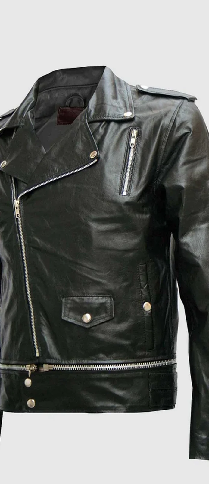 Mens black leather zipper jacket front