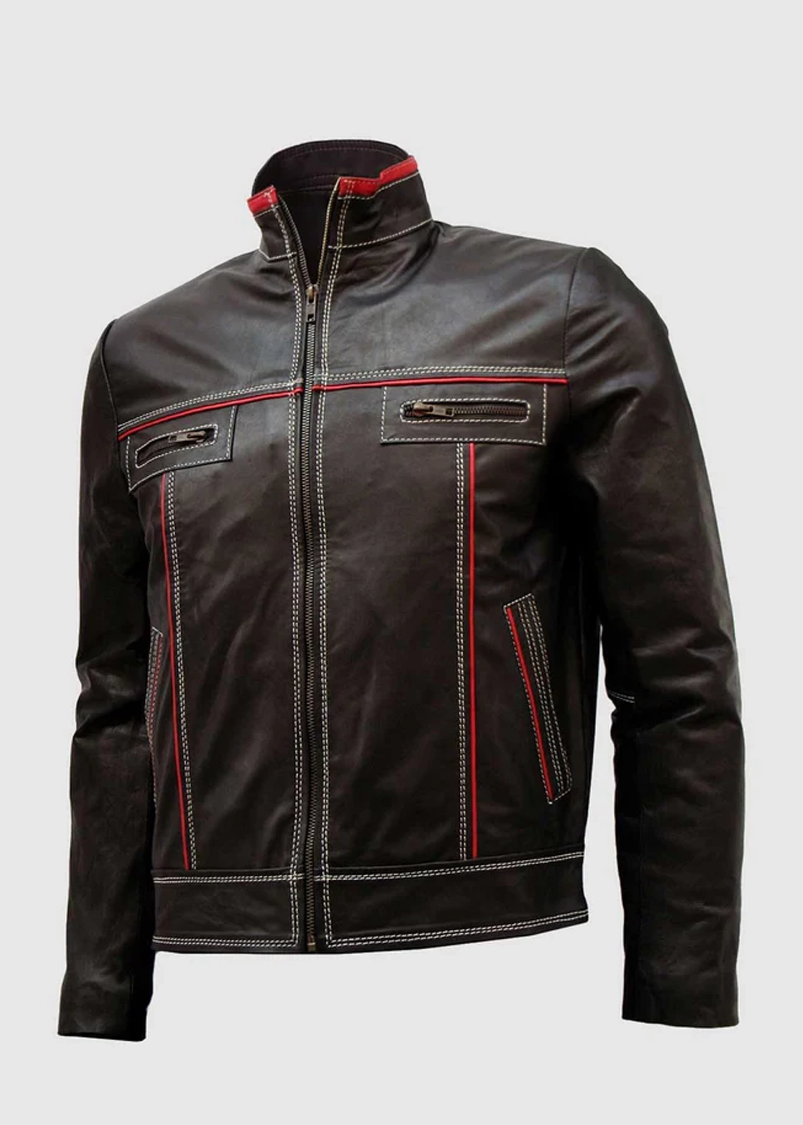 Brown Leather Racer Jacket