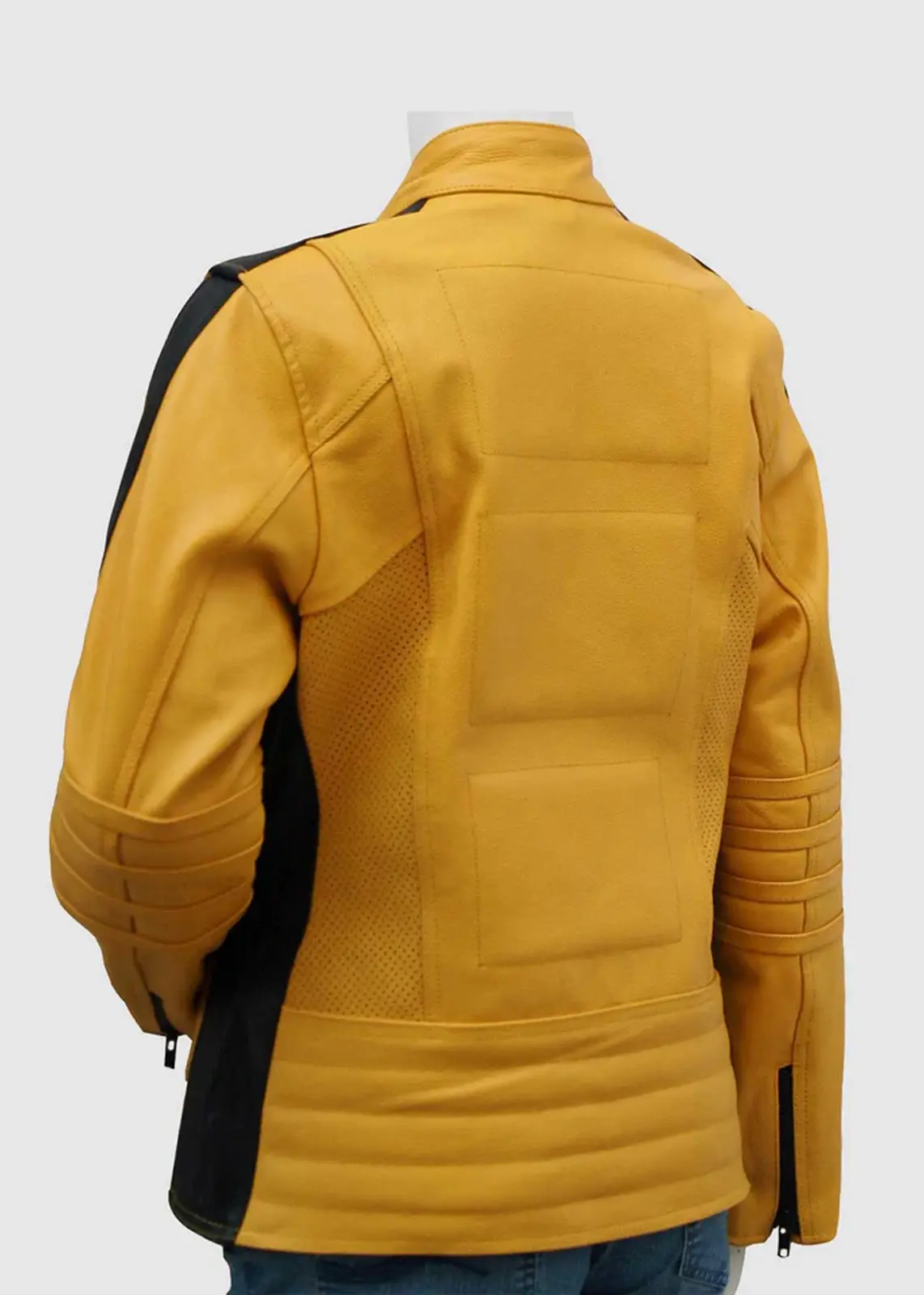 Womens kill bill yellow leather motorcycle jacket back