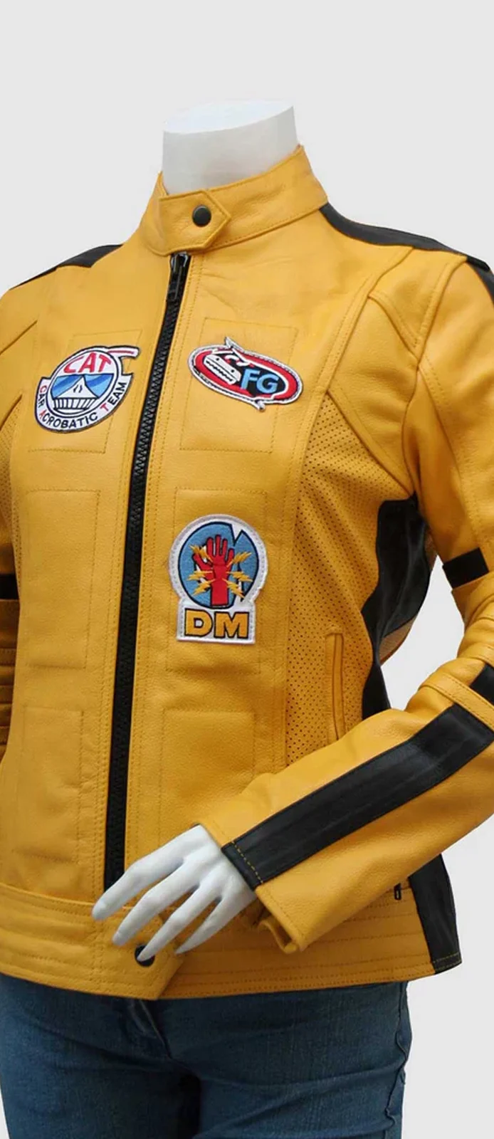 Womens kill bill yellow leather motorcycle jacket front