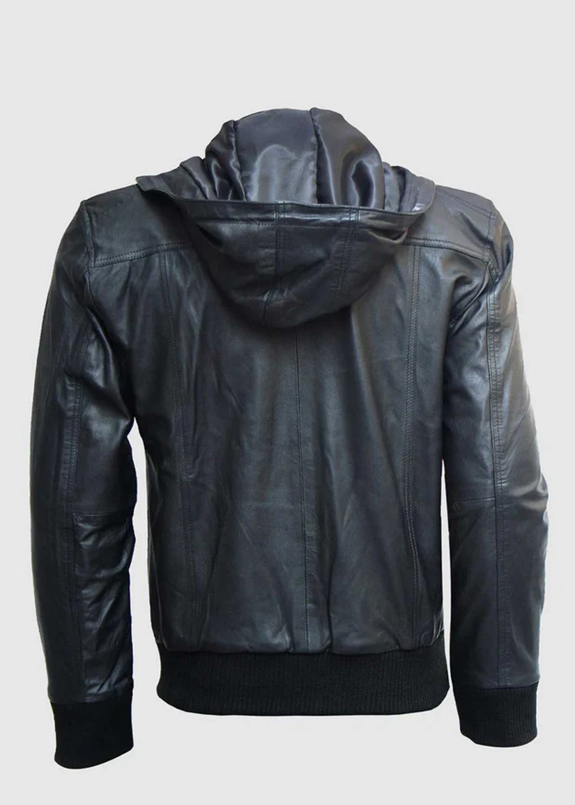 Black Leather Hooded Biker Jacket