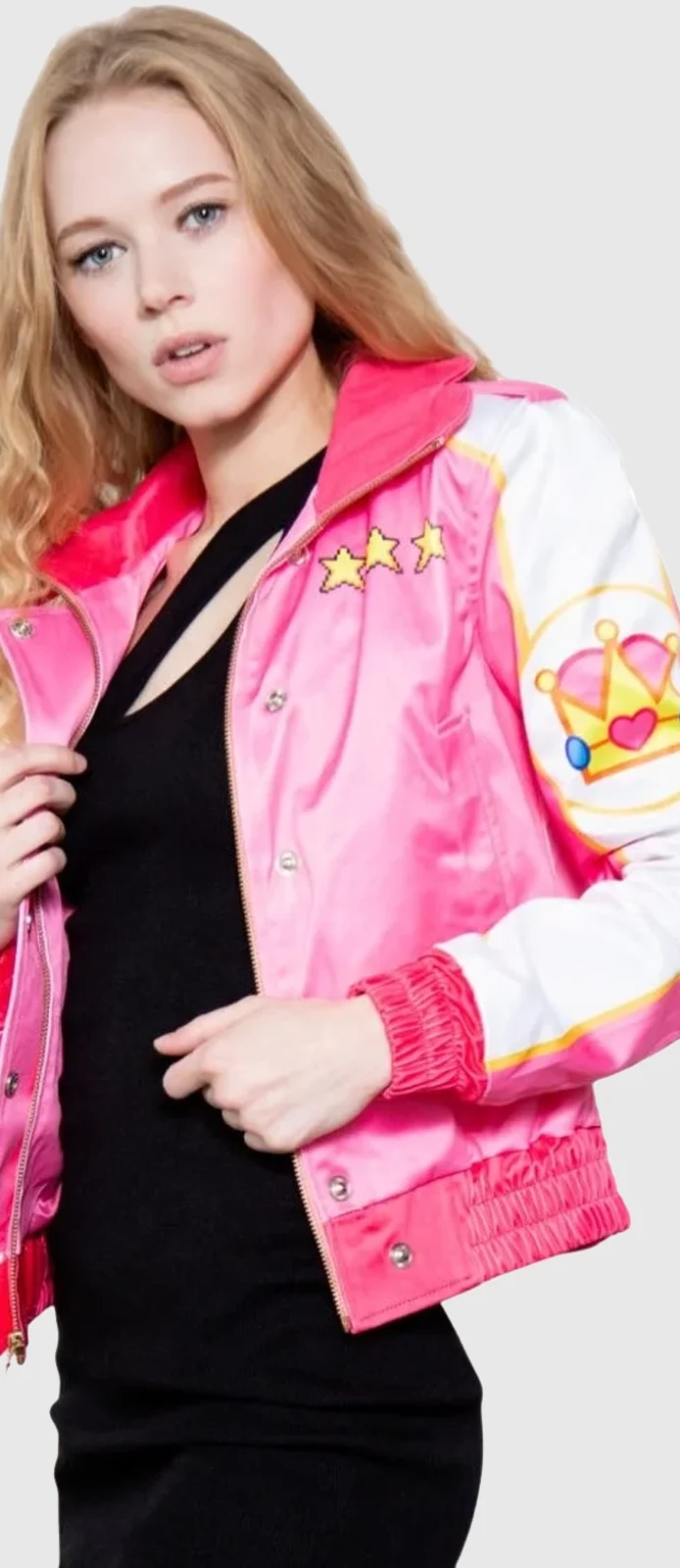 pink racing princess peach bomber jacket front