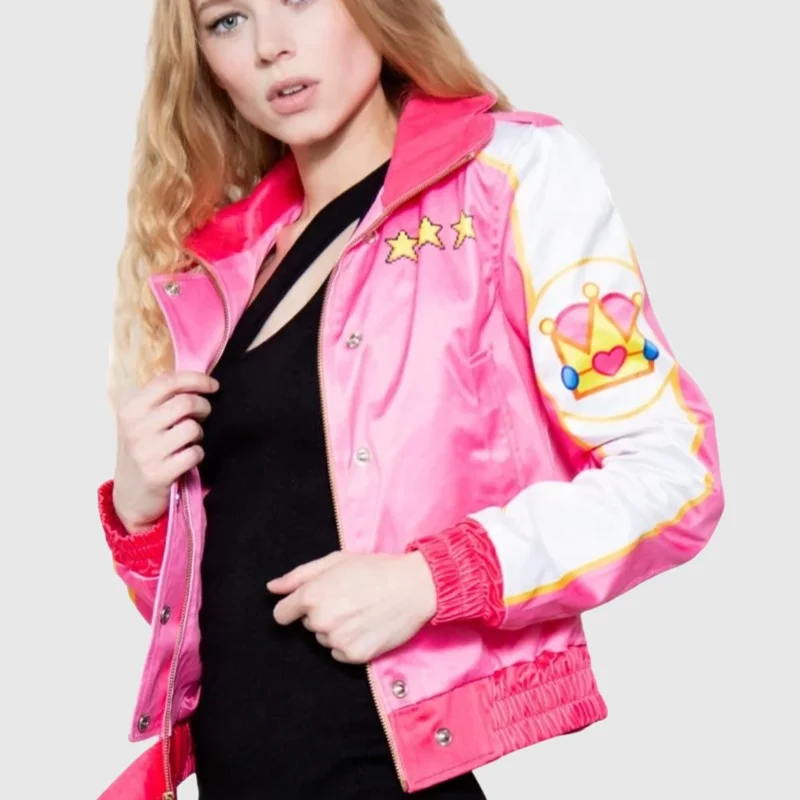 pink racing princess peach bomber jacket front