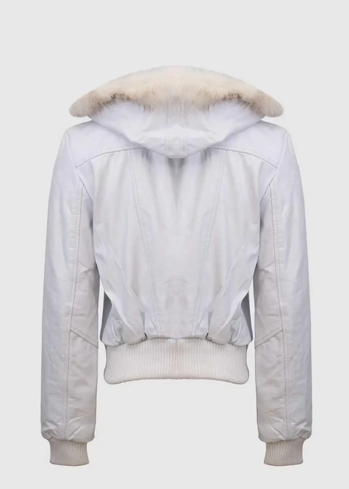 Women’s White Fur Leather Bomber Jacket