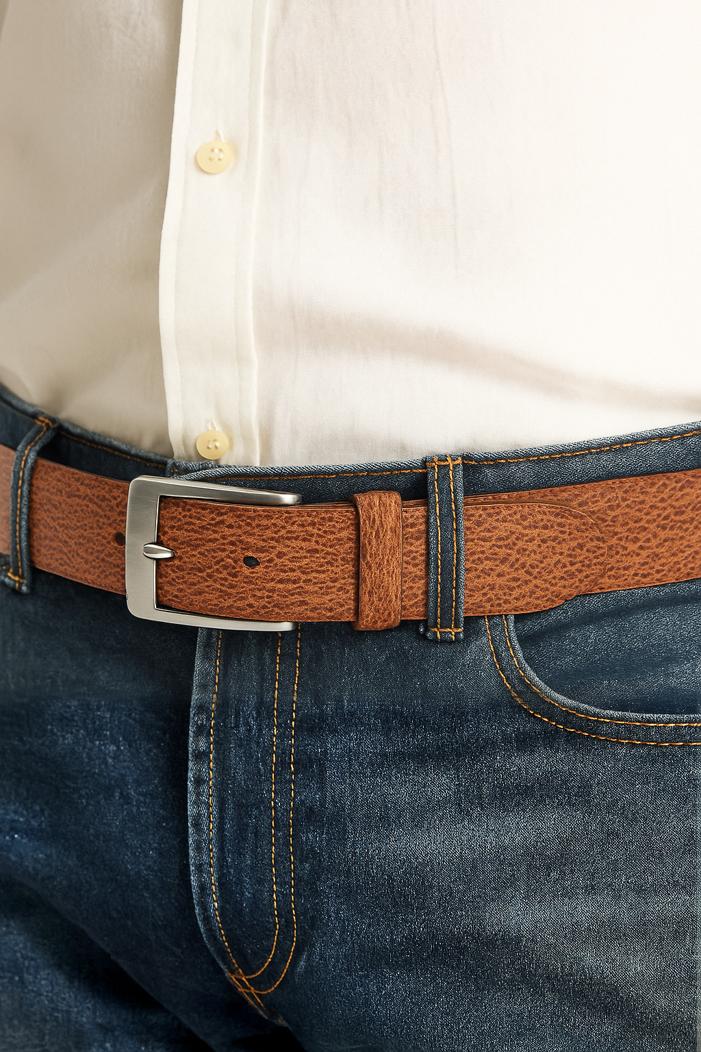 Textured Full-Grain Leather Belt with Metal Buckle