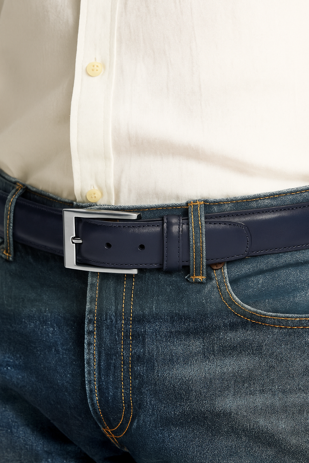 Full-Grain Leather Belt with Matching Stitching