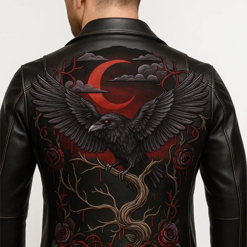raven moon leather jacket back