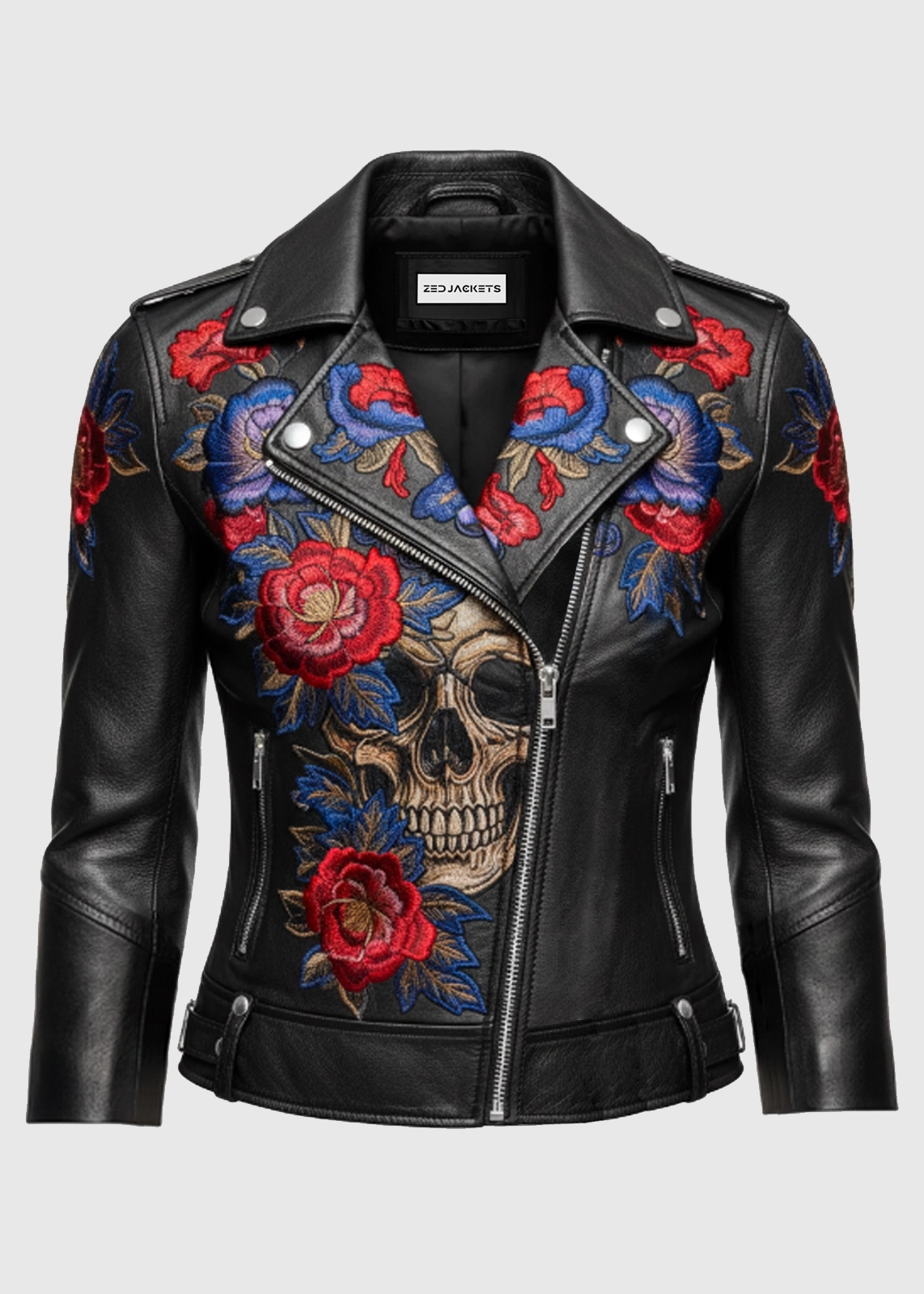 Floral Skull Leather Jacket