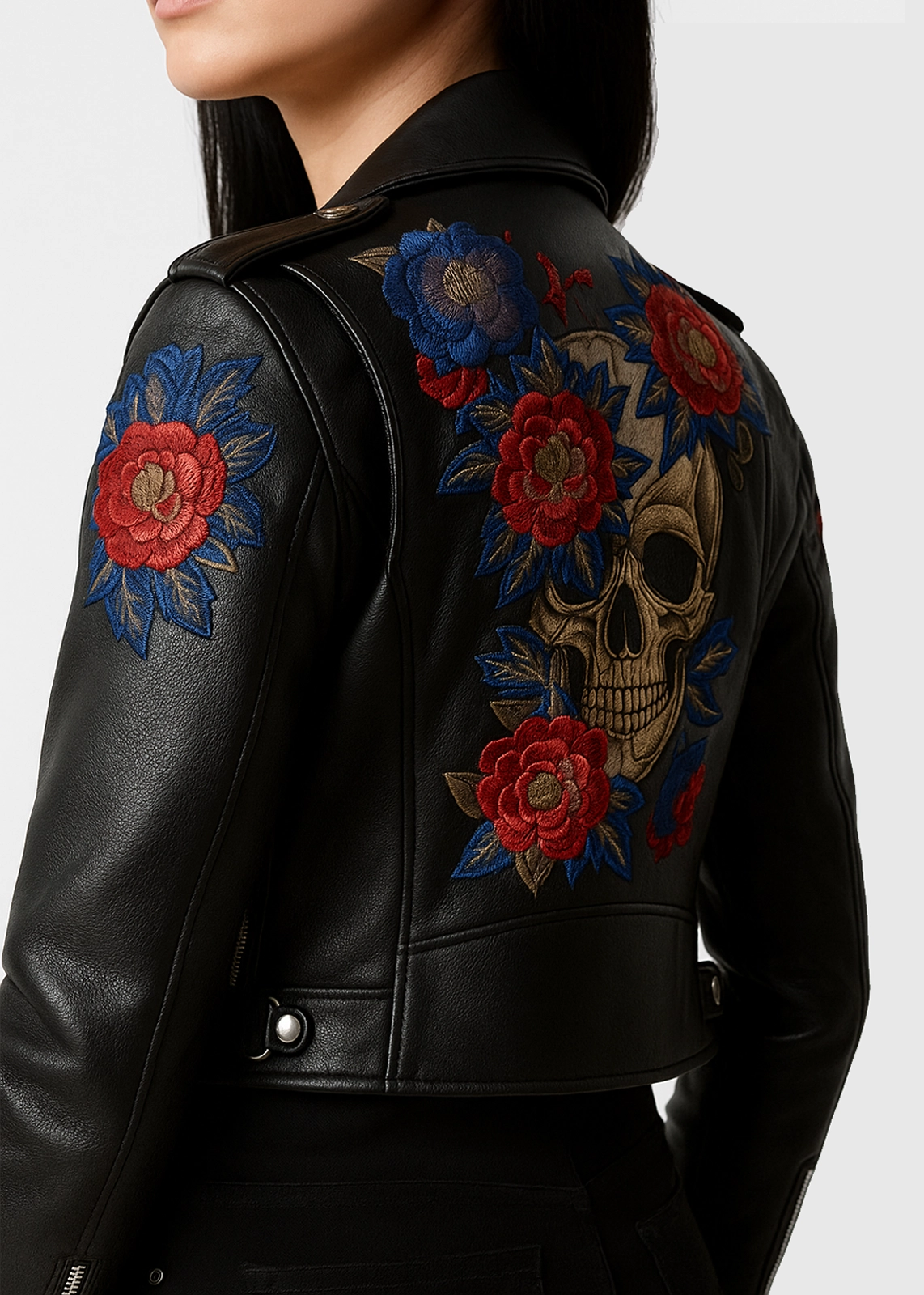 Floral Skull Leather Jacket