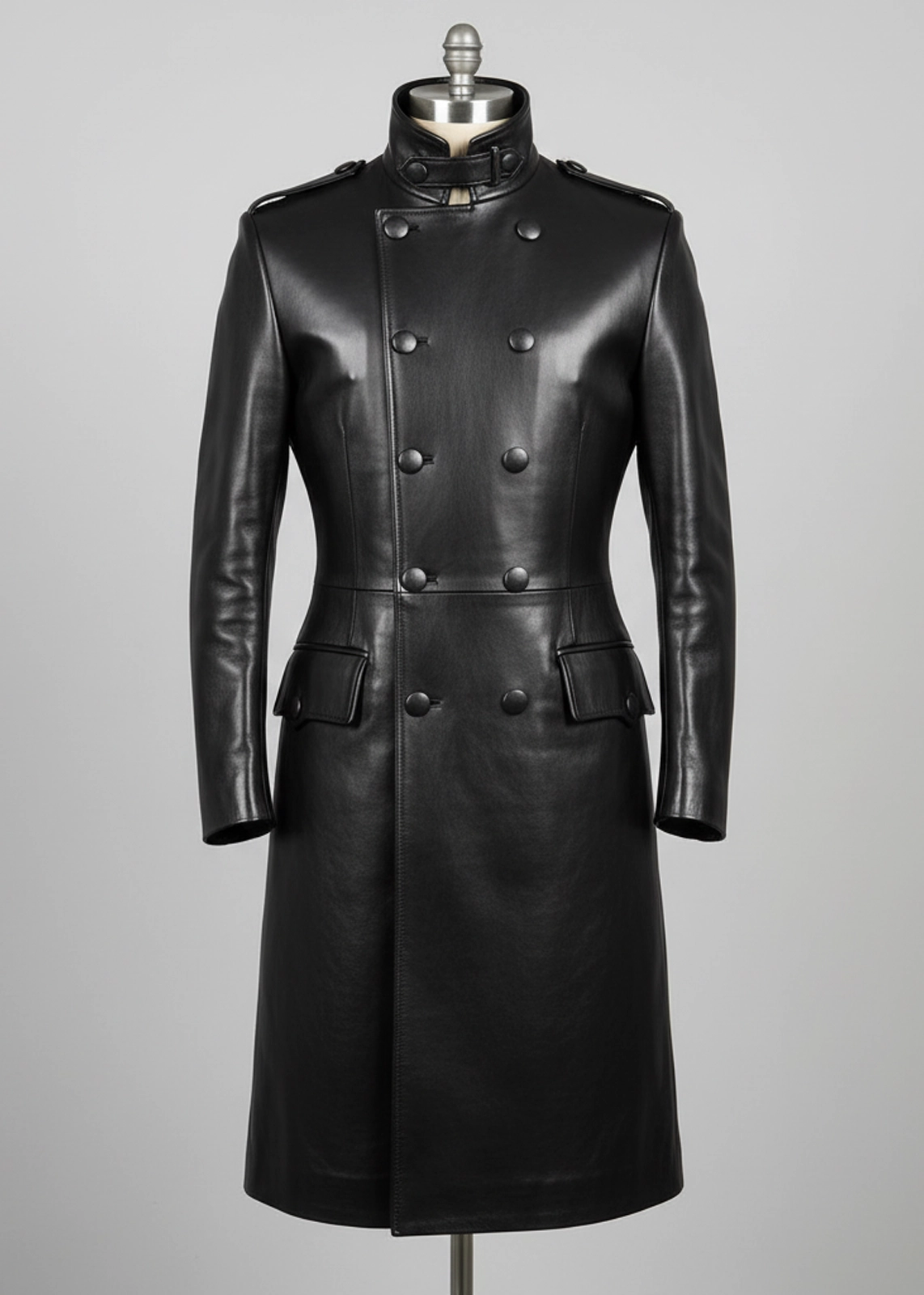 The Sentinel – Jet Black Military Duster Coat