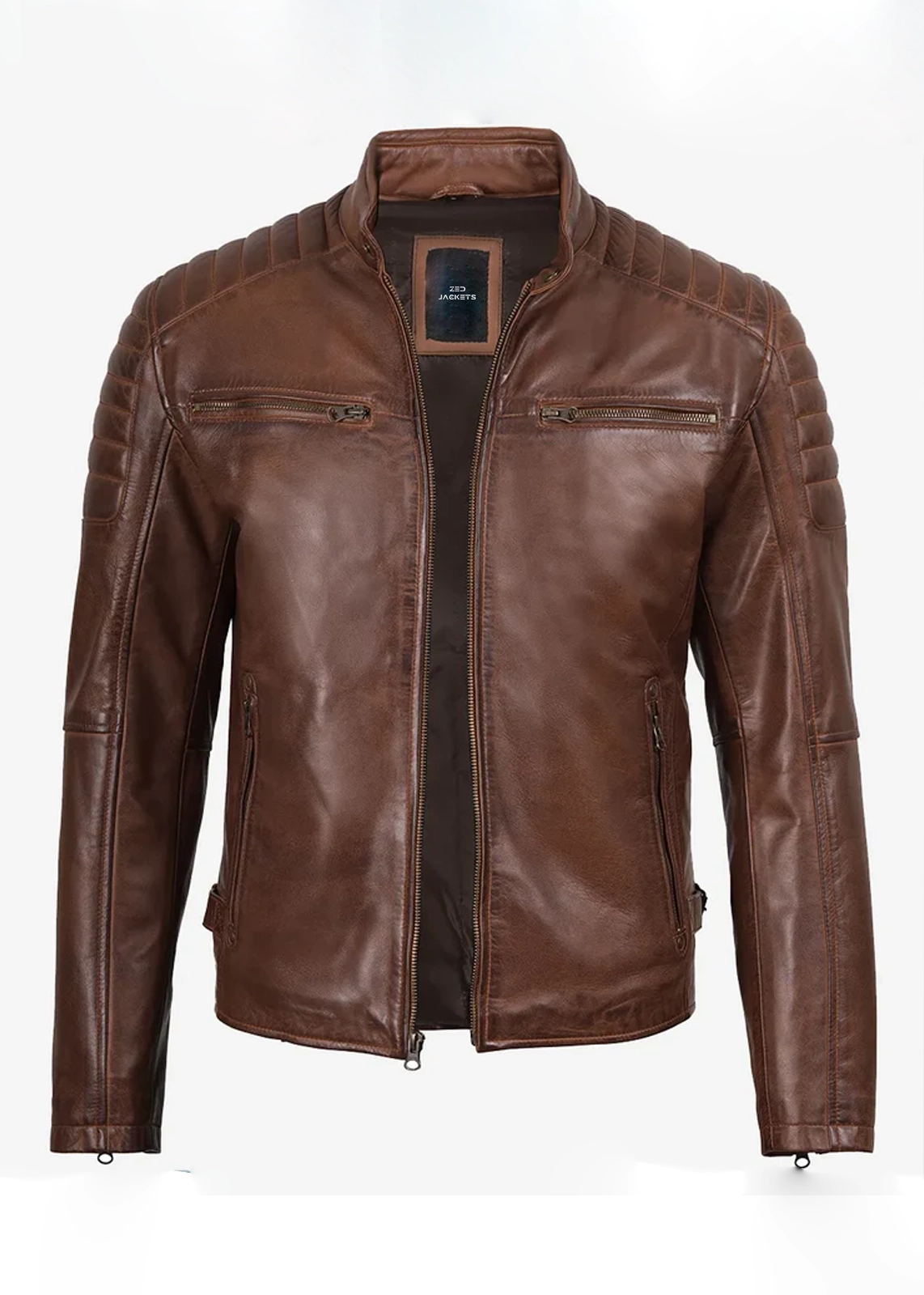 Cognac Brown Café Racer Biker Jacket