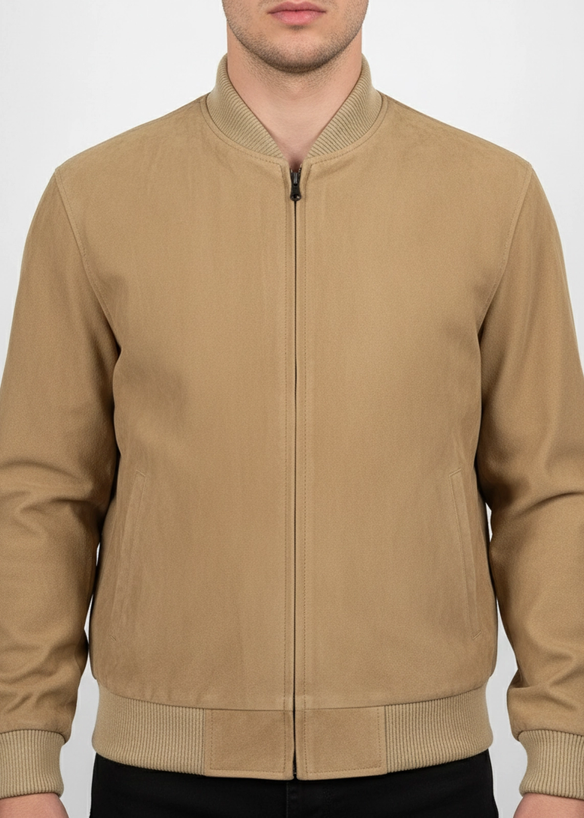 Men’s Camel Brown Real Suede Bomber Jacket