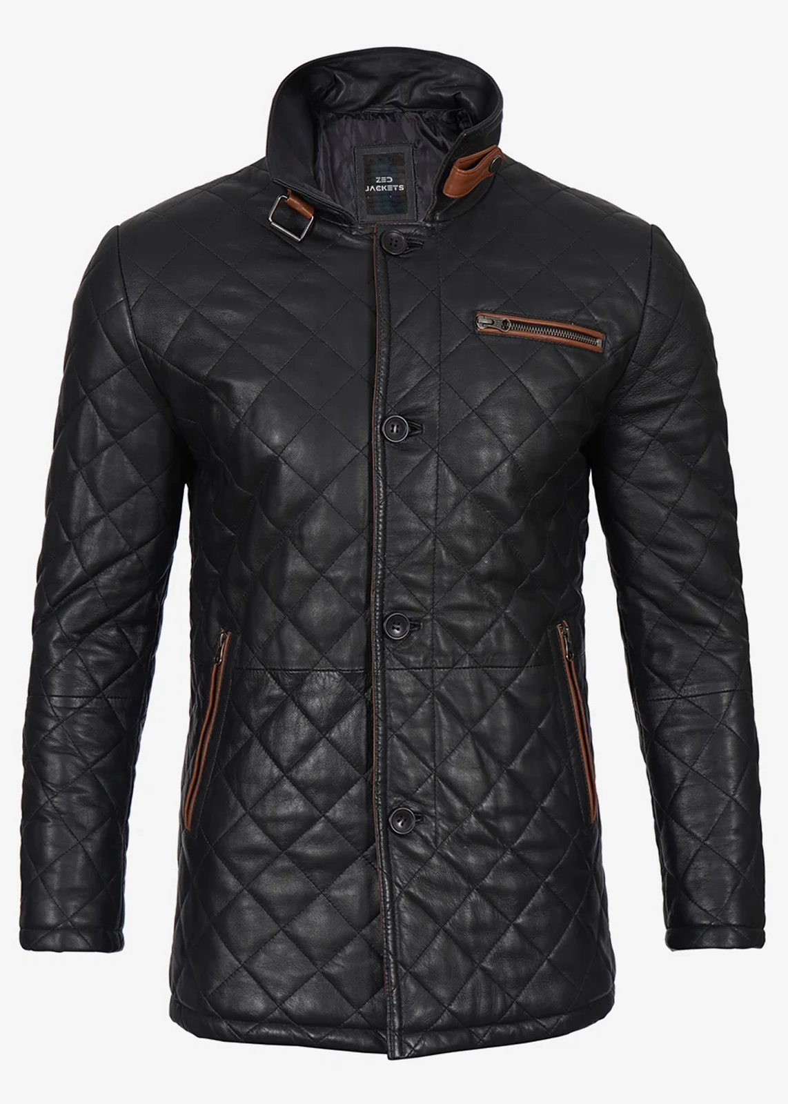 Black & Brown Diamond Quilted Leather Coat