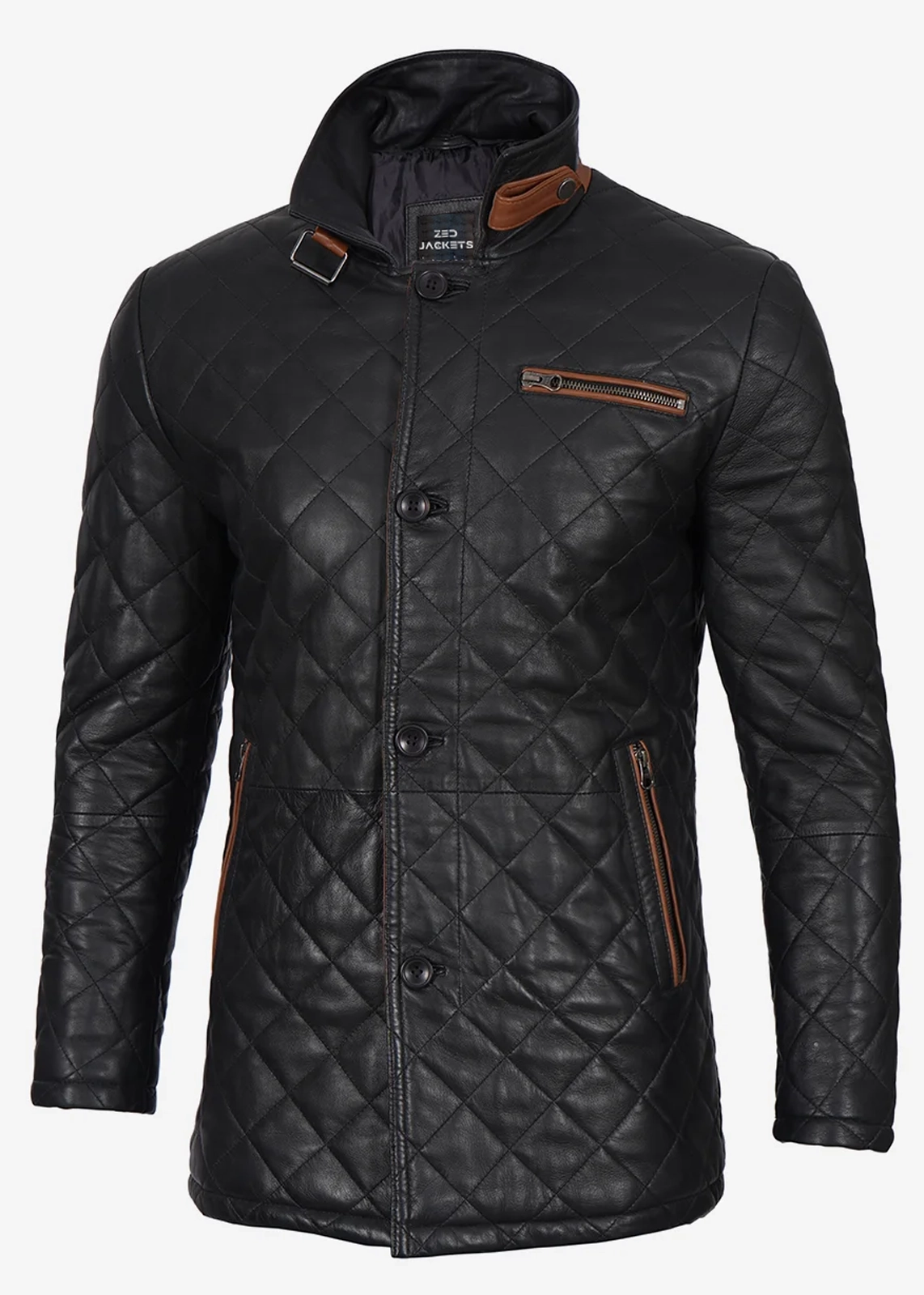 Black & Brown Diamond Quilted Leather Coat