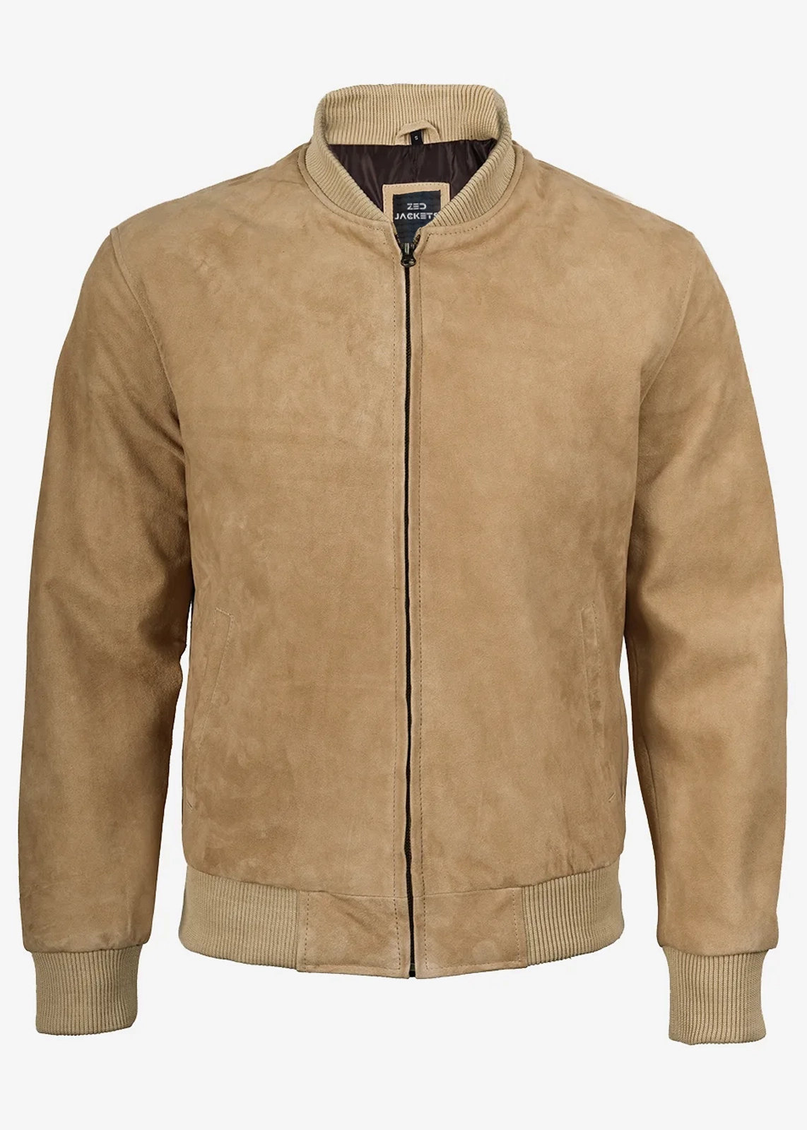 Men’s Camel Brown Real Suede Bomber Jacket