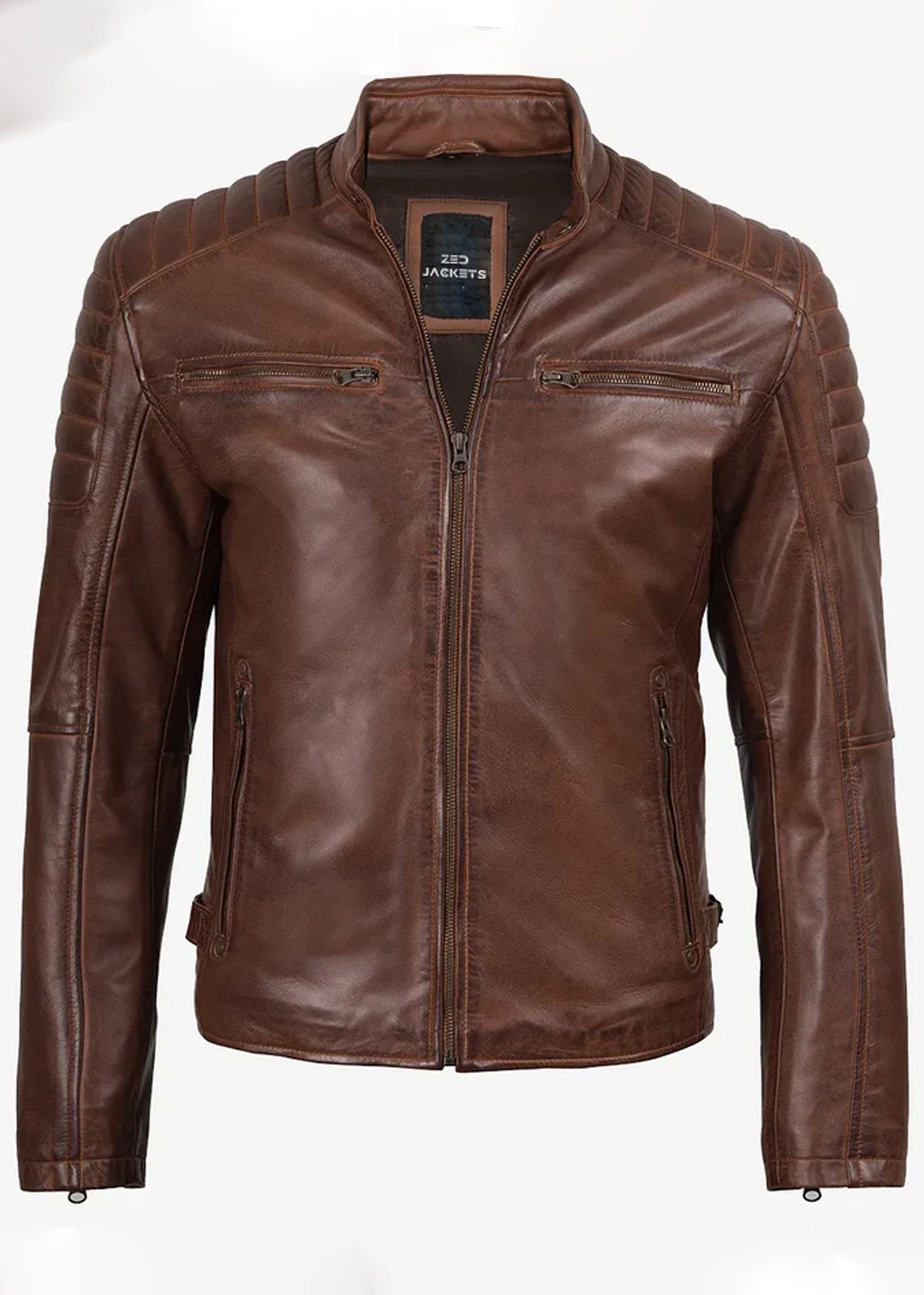 Cognac Brown Café Racer Biker Jacket