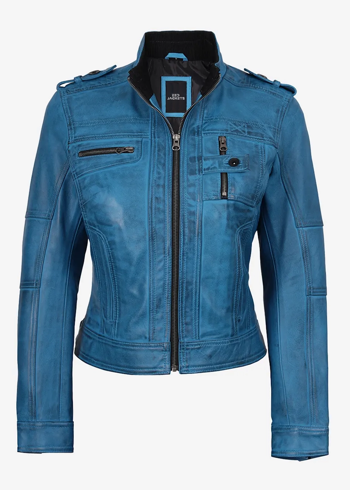 Women’s Blue Biker Leather Jacket