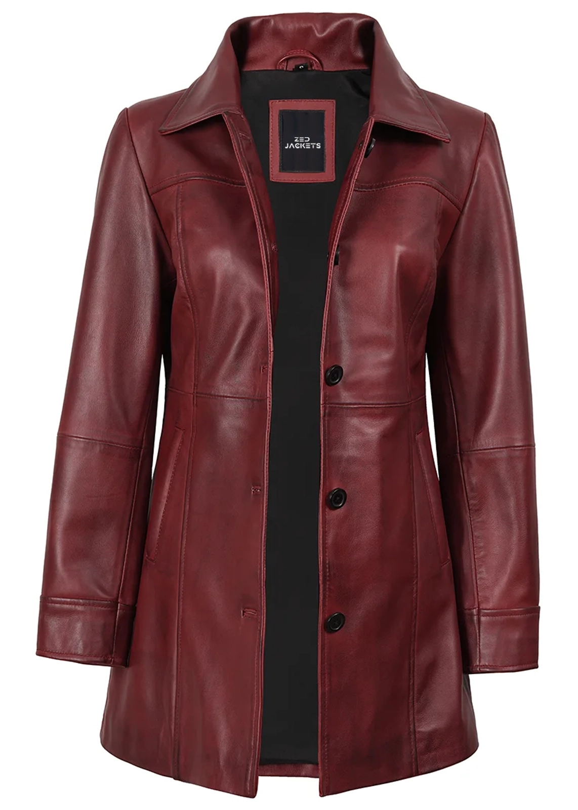 Women’s Burgundy Leather Long Coat