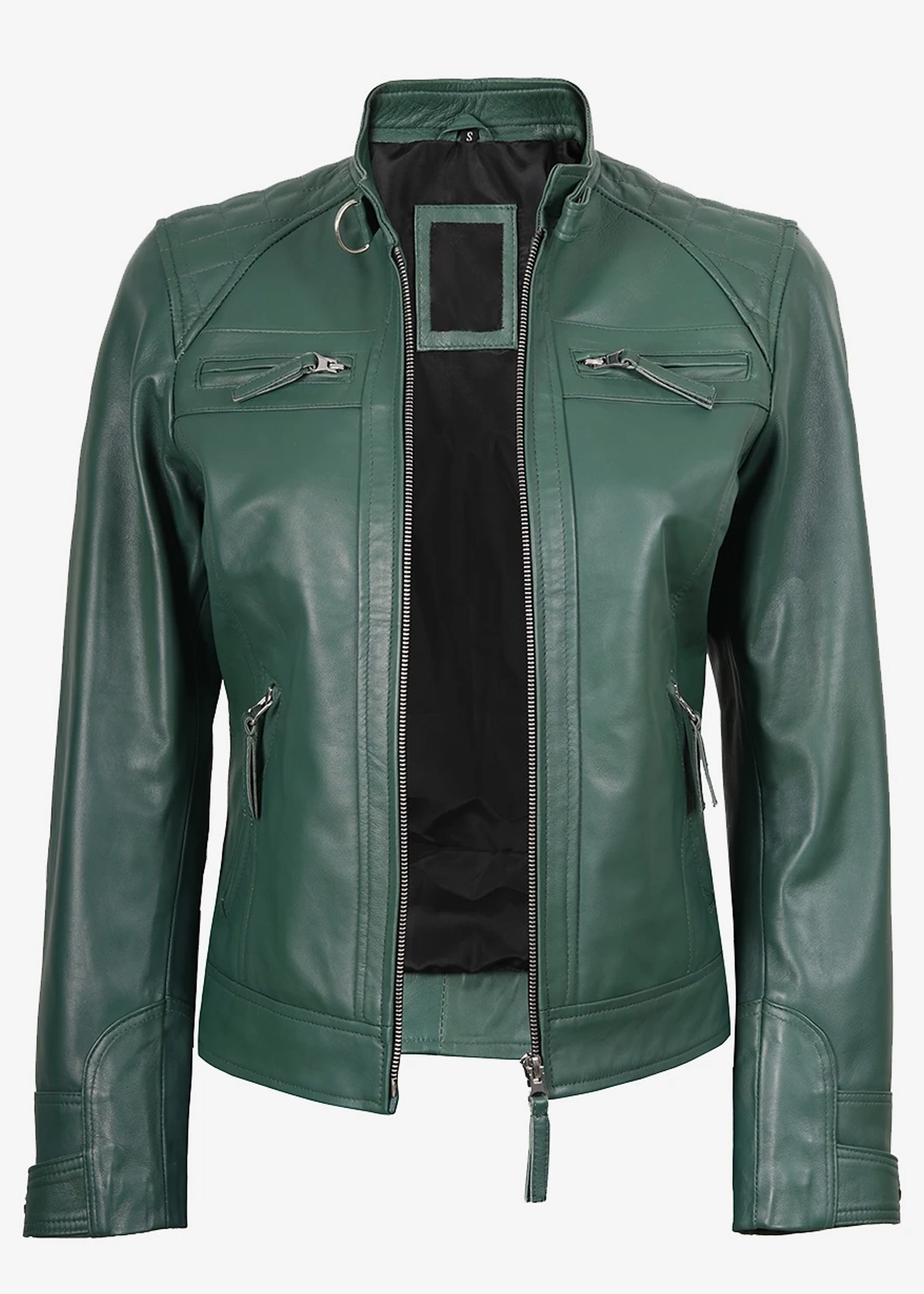 Women’s Green Quilted Biker Jacket
